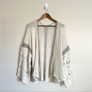 Anthropologie Knit Open Cardigan Ivory Wide lacy sleeves One Size